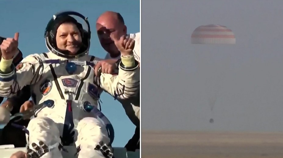 Space crew returns to Earth after longest stay on ISS Space crew returns to Earth after longest stay on ISS